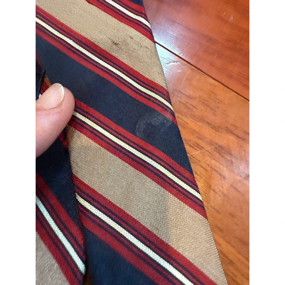 Don Loper Vintage Tie Slant Stripe Silk Retro | Tan Navy Red | 55